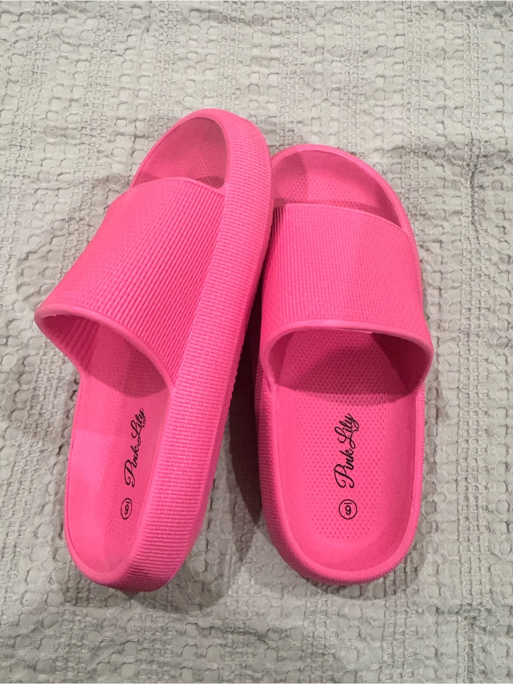 Pink Lily Vibrant Pink Slide Sandals